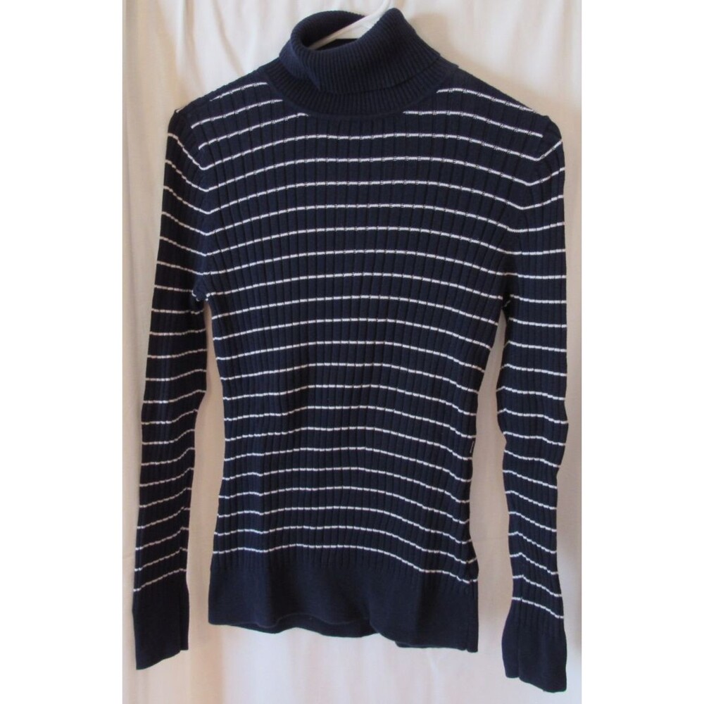 Croft & Barrow Slim Fit Blue & White Striped Long Sleeve T-neck Sweater Size S